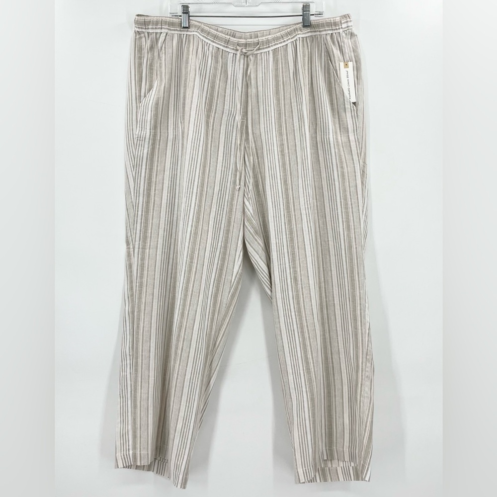 NWT Land n Sea Tan Striped Linen Blend Wide Leg Pants 2X